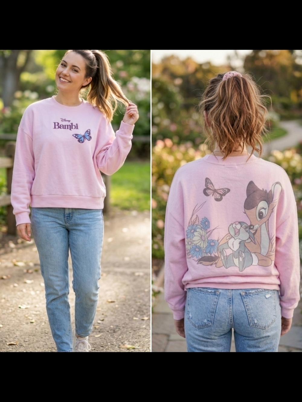 🦌EUC Disney "Bambi🦌Embroidered🦋Front & Graphic Back" Pink🩷Medium • Oversized
